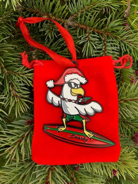 Surfing Snarky Claus Ornament